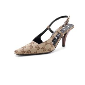 Gucci Aria Monogram Slingback Sandals, Beige Ebony, Women’s 9.5 US